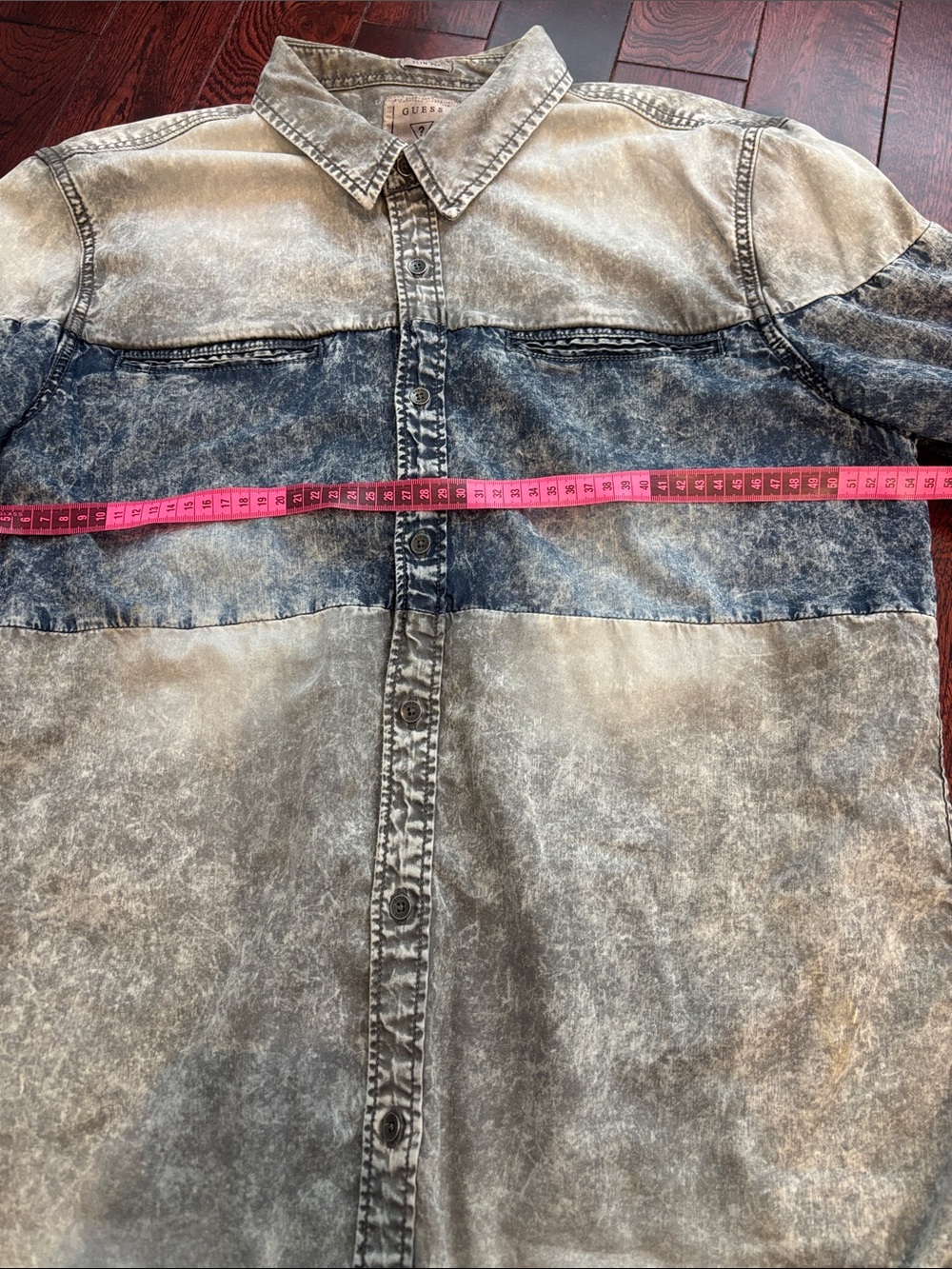 Guess Men's Washed Two-Tone Gray Button-Down Shirt